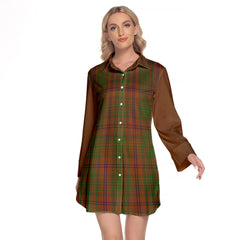 MacGillivray Hunting Tartan Women's Lapel Shirt Dress With Long Sleeve