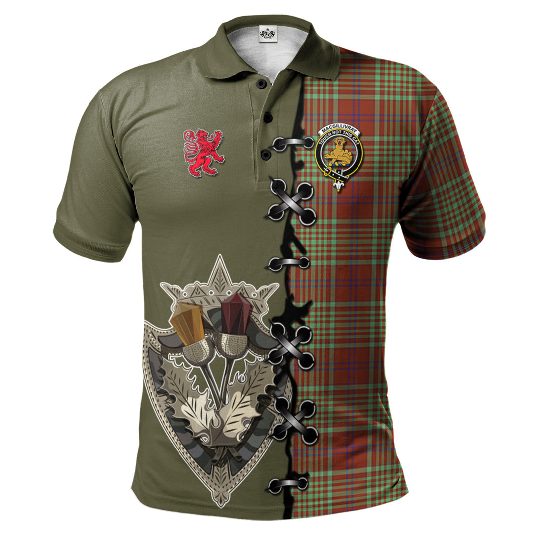 MacGillivray Hunting Ancient Tartan Polo Shirt - Lion Rampant And Celtic Thistle Style