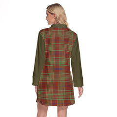 MacGillivray Hunting Ancient Tartan Women's Lapel Shirt Dress With Long Sleeve