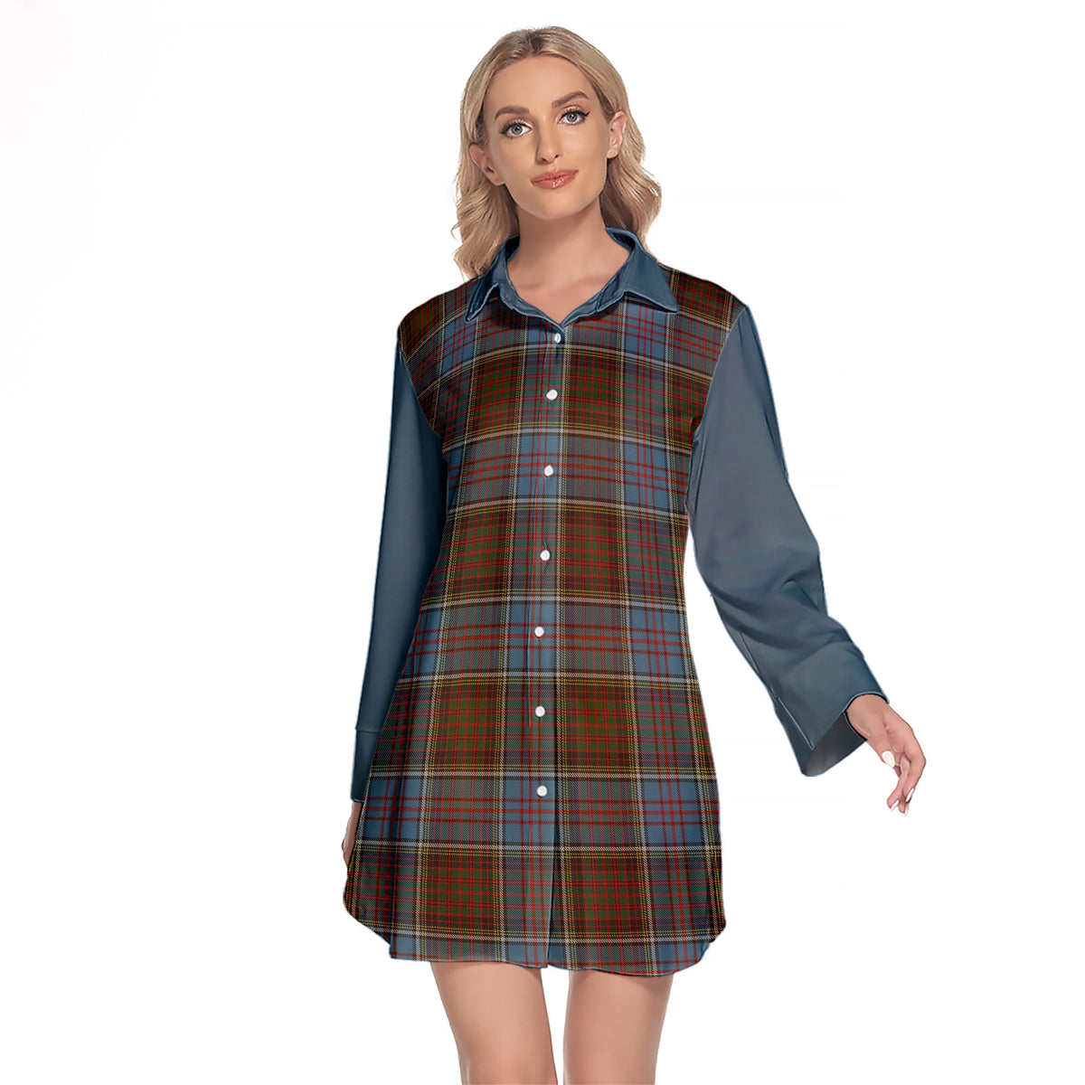 MacGregor Hastie Tartan Women's Lapel Shirt Dress With Long Sleeve