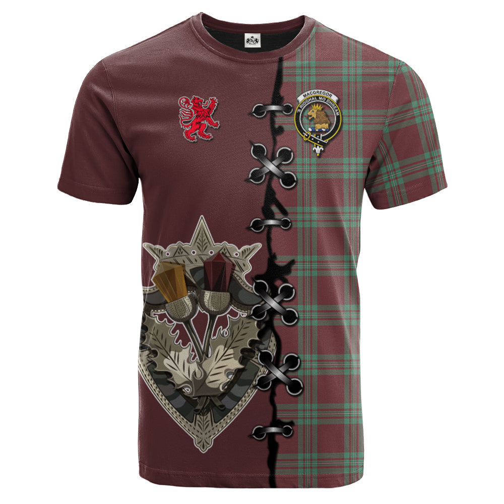 MacGregor Hunting Ancient Tartan T-shirt - Lion Rampant And Celtic Thistle Style