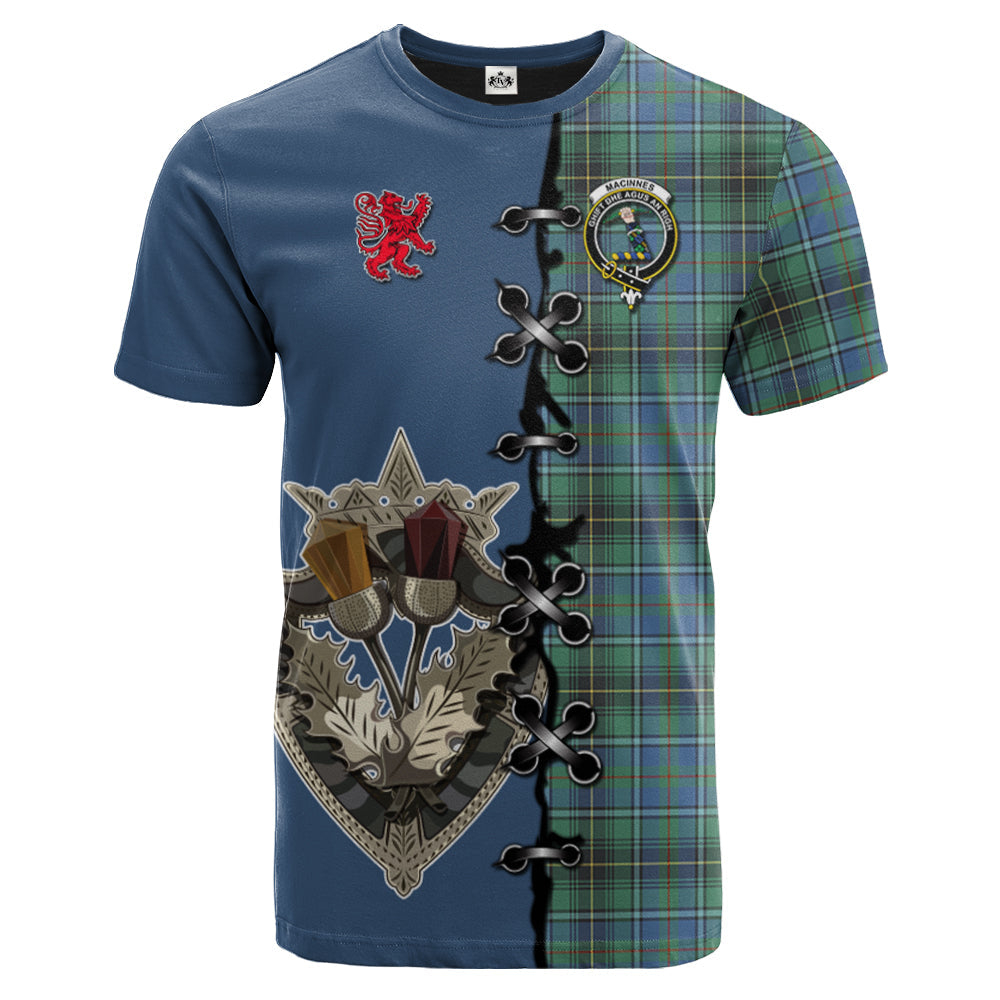 MacInnes Ancient Tartan T-shirt - Lion Rampant And Celtic Thistle Style