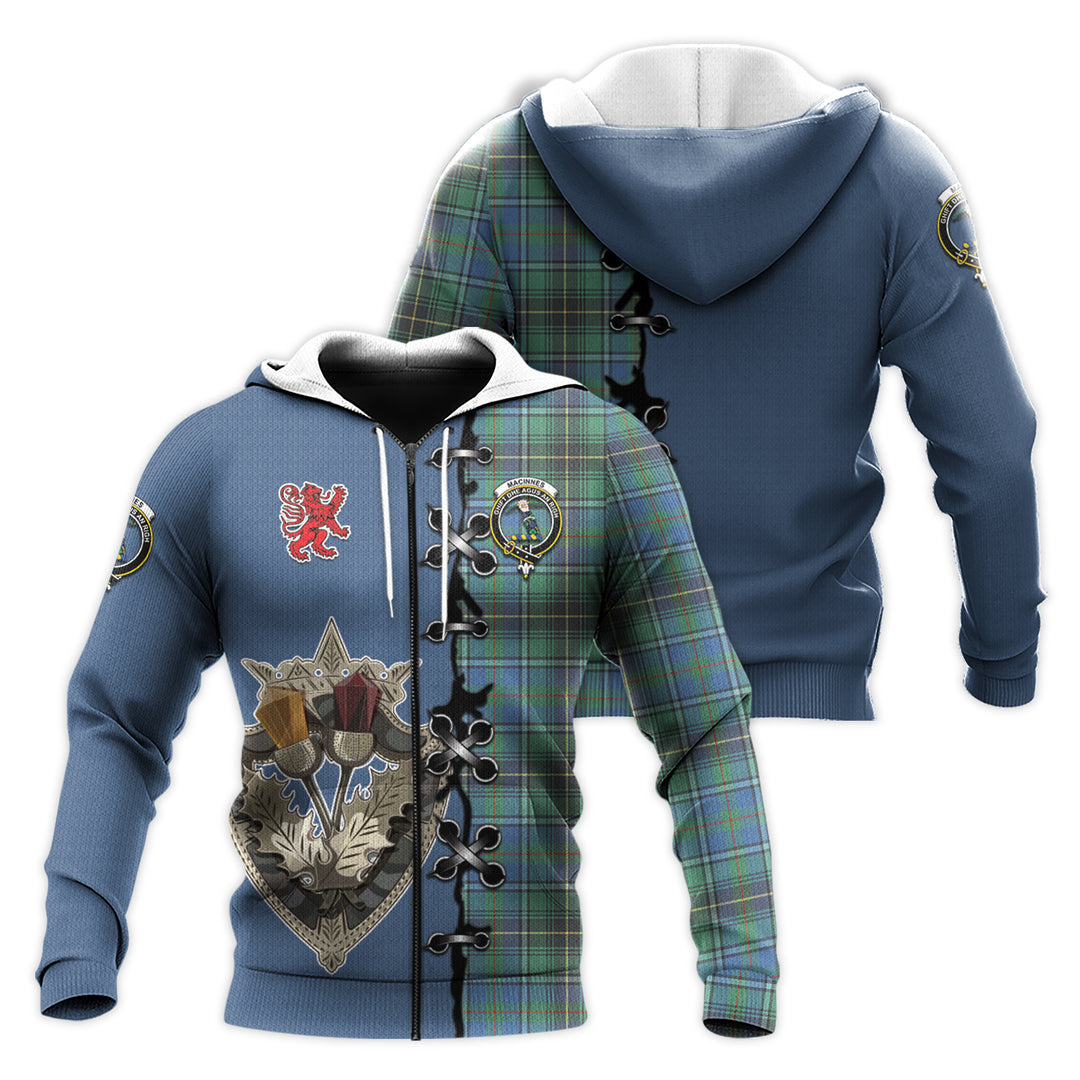 MacInnes Ancient Tartan Hoodie - Lion Rampant And Celtic Thistle Style