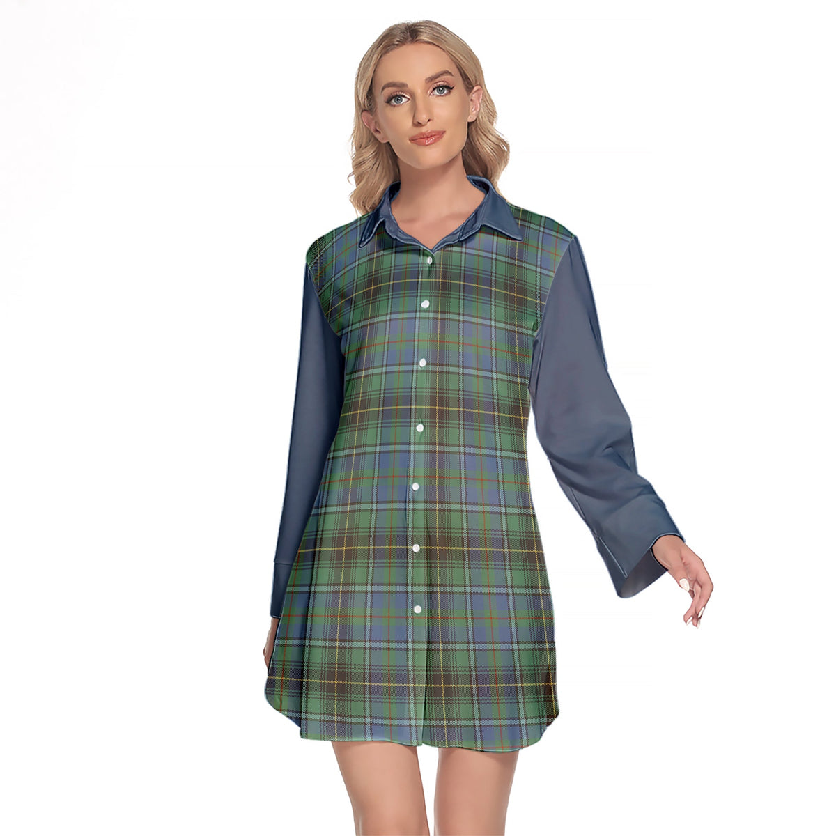 MacInnes Ancient Tartan Women's Lapel Shirt Dress With Long Sleeve