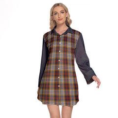 MacInnes Ancient Hunting Tartan Women's Lapel Shirt Dress With Long Sleeve