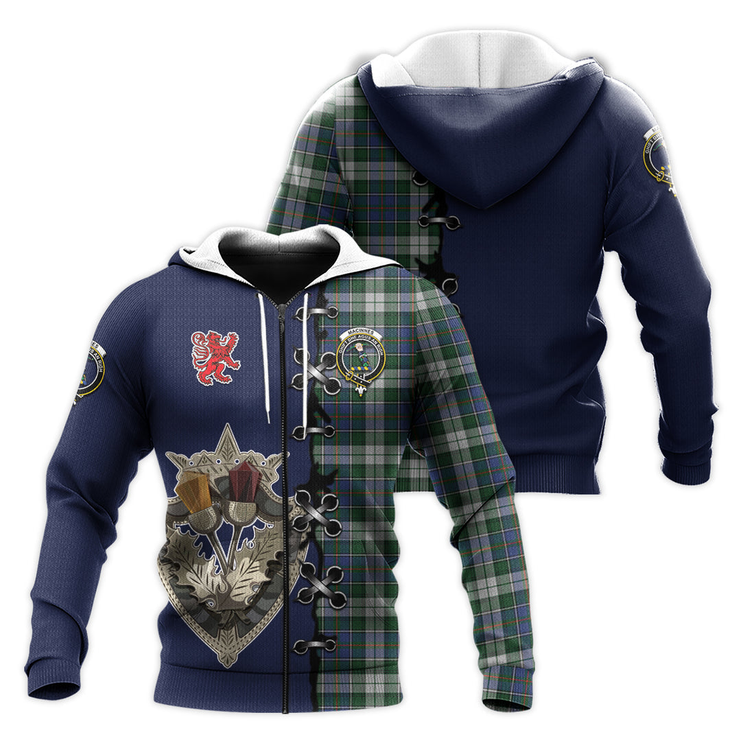 MacInnes Dress Tartan Hoodie - Lion Rampant And Celtic Thistle Style