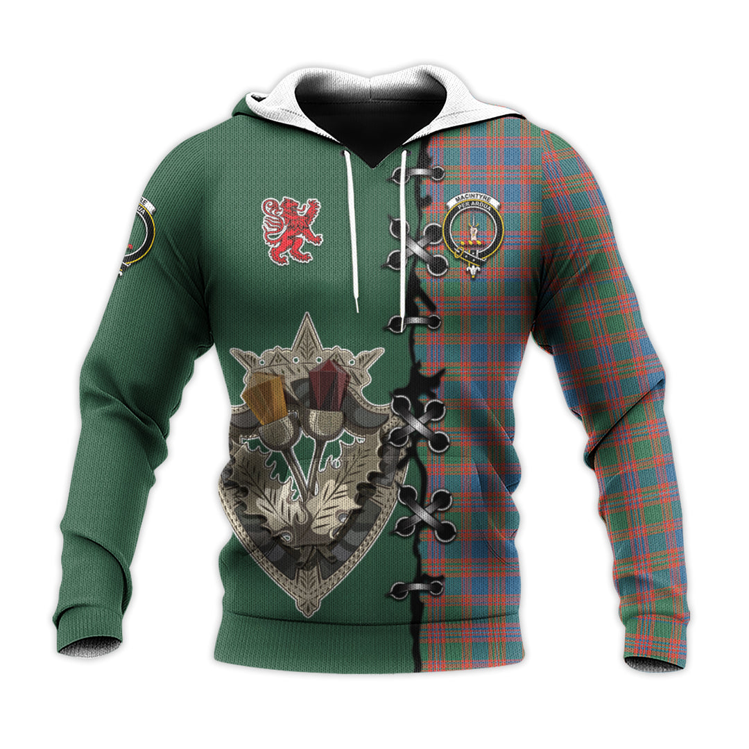 MacIntyre Ancient Tartan Hoodie - Lion Rampant And Celtic Thistle Style