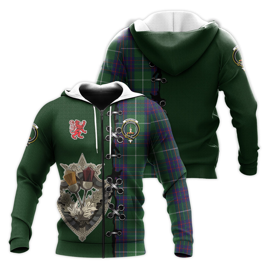 MacIntyre Hunting Tartan Hoodie - Lion Rampant And Celtic Thistle Style