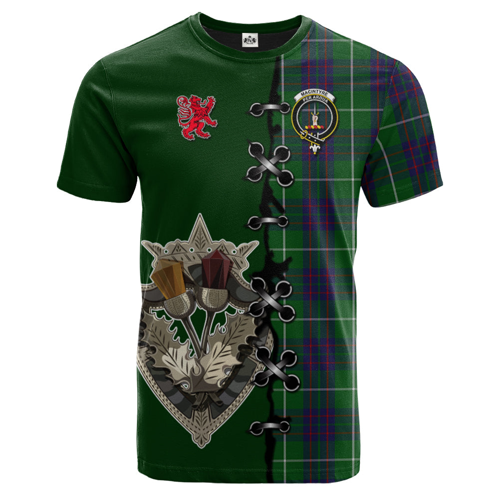 MacIntyre Hunting Tartan T-shirt - Lion Rampant And Celtic Thistle Style