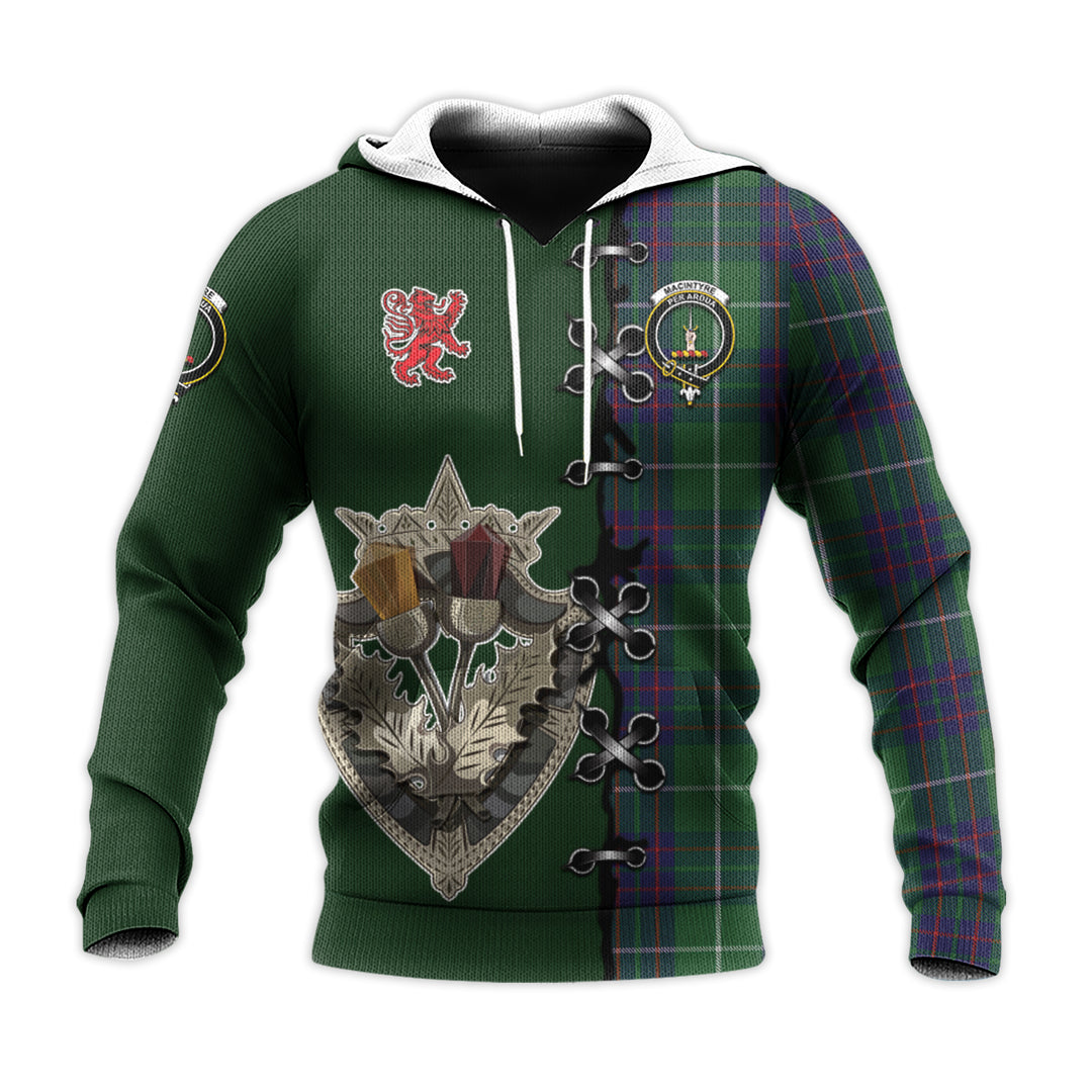 MacIntyre Hunting Tartan Hoodie - Lion Rampant And Celtic Thistle Style