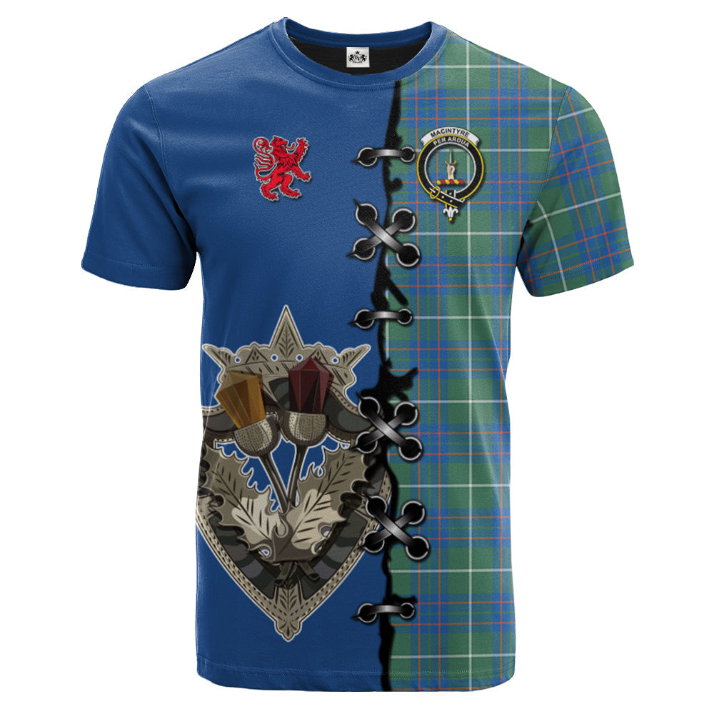 MacIntyre Hunting Ancient Tartan T-shirt - Lion Rampant And Celtic Thistle Style