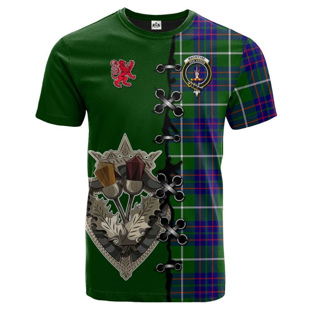 MacIntyre Hunting Modern Tartan T-shirt - Lion Rampant And Celtic Thistle Style