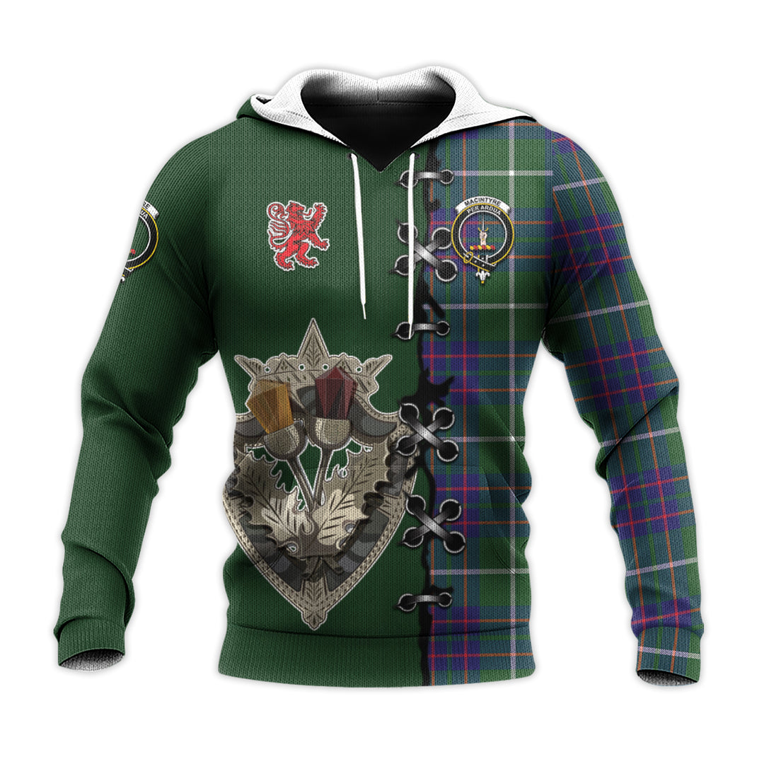 MacIntyre Hunting Modern Tartan Hoodie - Lion Rampant And Celtic Thistle Style