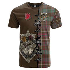 MacIntyre Hunting Weathered Tartan T-shirt - Lion Rampant And Celtic Thistle Style