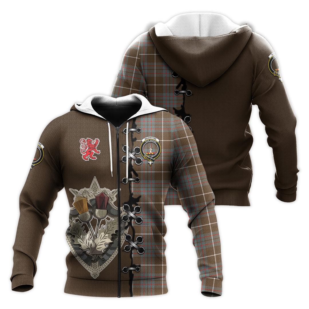 MacIntyre Hunting Weathered Tartan Hoodie - Lion Rampant And Celtic Thistle Style