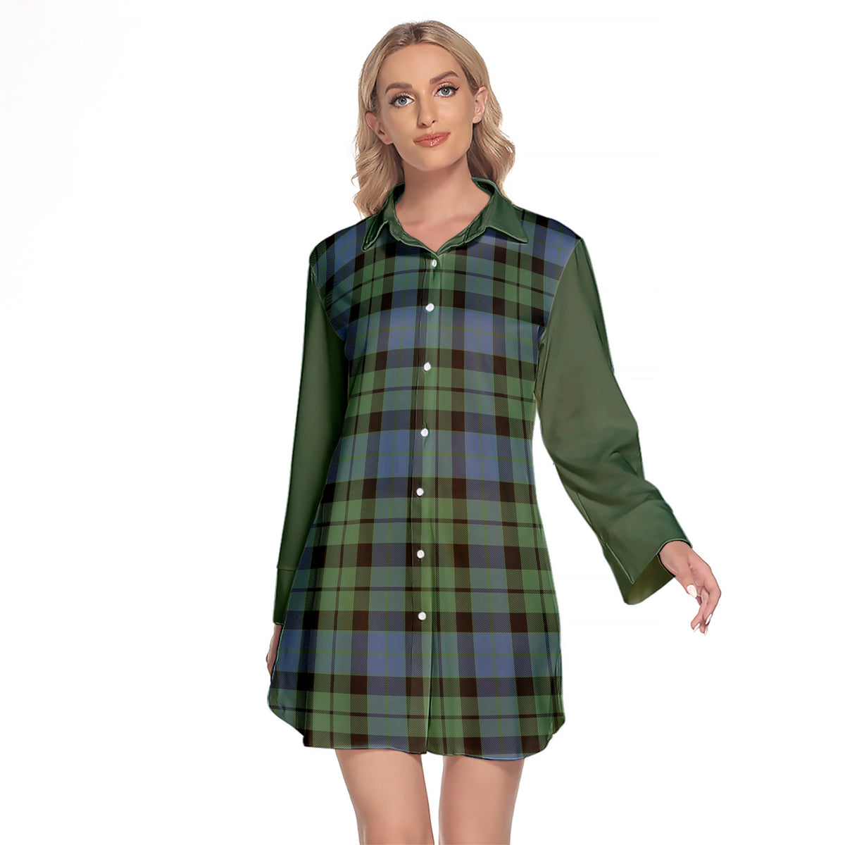 MacKay Ancient Tartan Women's Lapel Shirt Dress With Long Sleeve