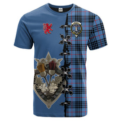 MacKay Blue Tartan T-shirt - Lion Rampant And Celtic Thistle Style