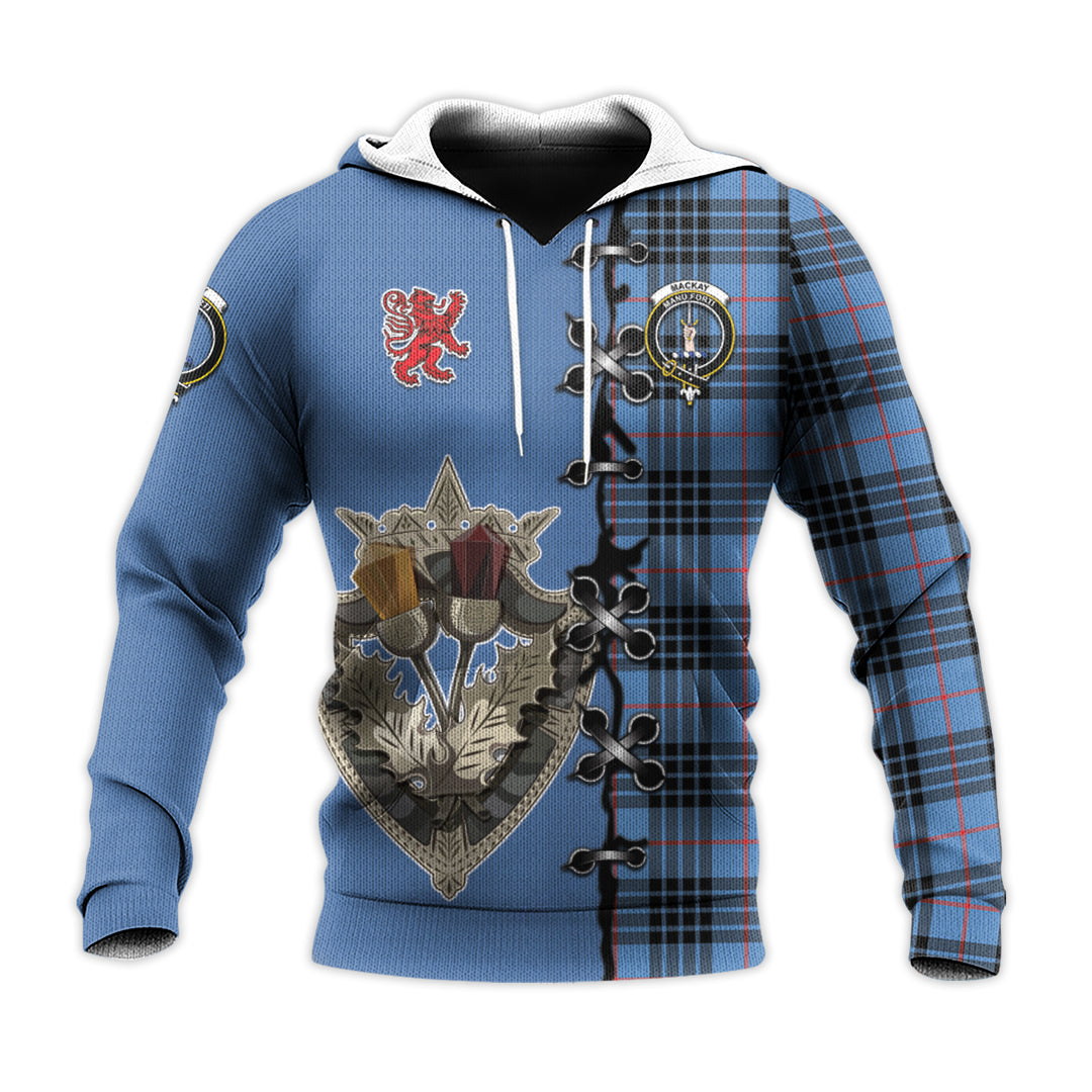 MacKay Blue Tartan Hoodie - Lion Rampant And Celtic Thistle Style