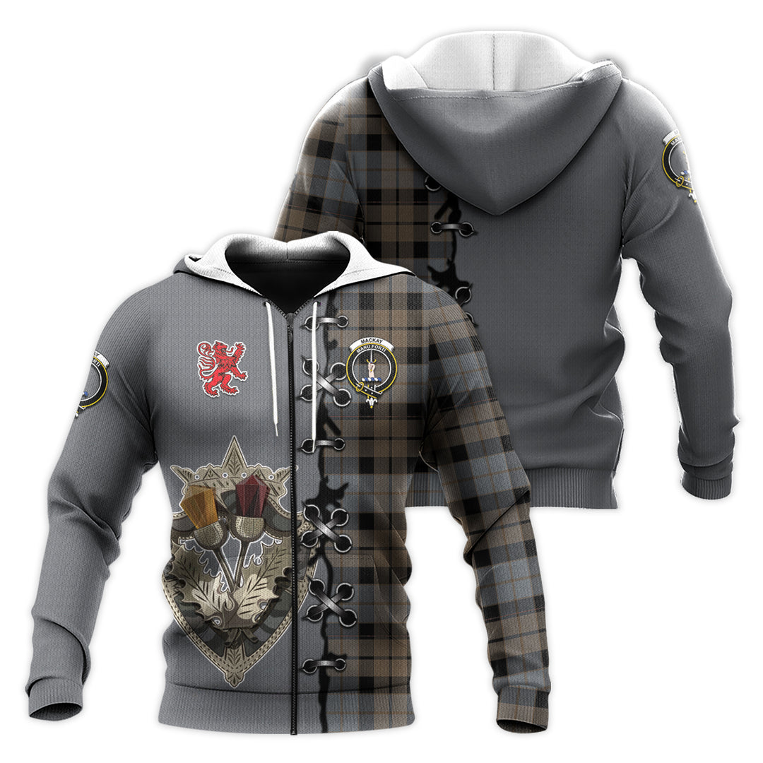 MacKay Weathered Tartan Hoodie - Lion Rampant And Celtic Thistle Style