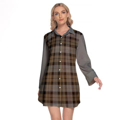 MacKay Weathered Tartan Women's Lapel Shirt Dress With Long Sleeve