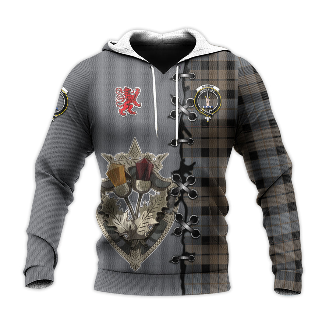 MacKay Weathered Tartan Hoodie - Lion Rampant And Celtic Thistle Style