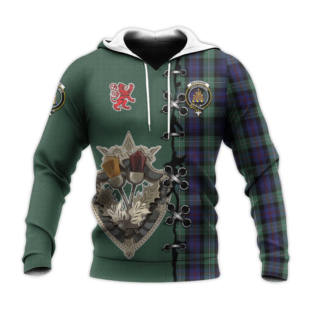 MacKenzie Hunting Green Tartan Hoodie - Lion Rampant And Celtic Thistle Style