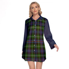 MacKenzie Modern Tartan Women's Lapel Shirt Dress With Long Sleeve