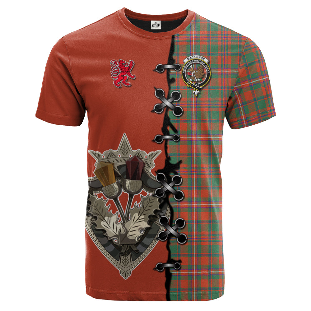 MacKinnon Ancient Tartan T-shirt - Lion Rampant And Celtic Thistle Style