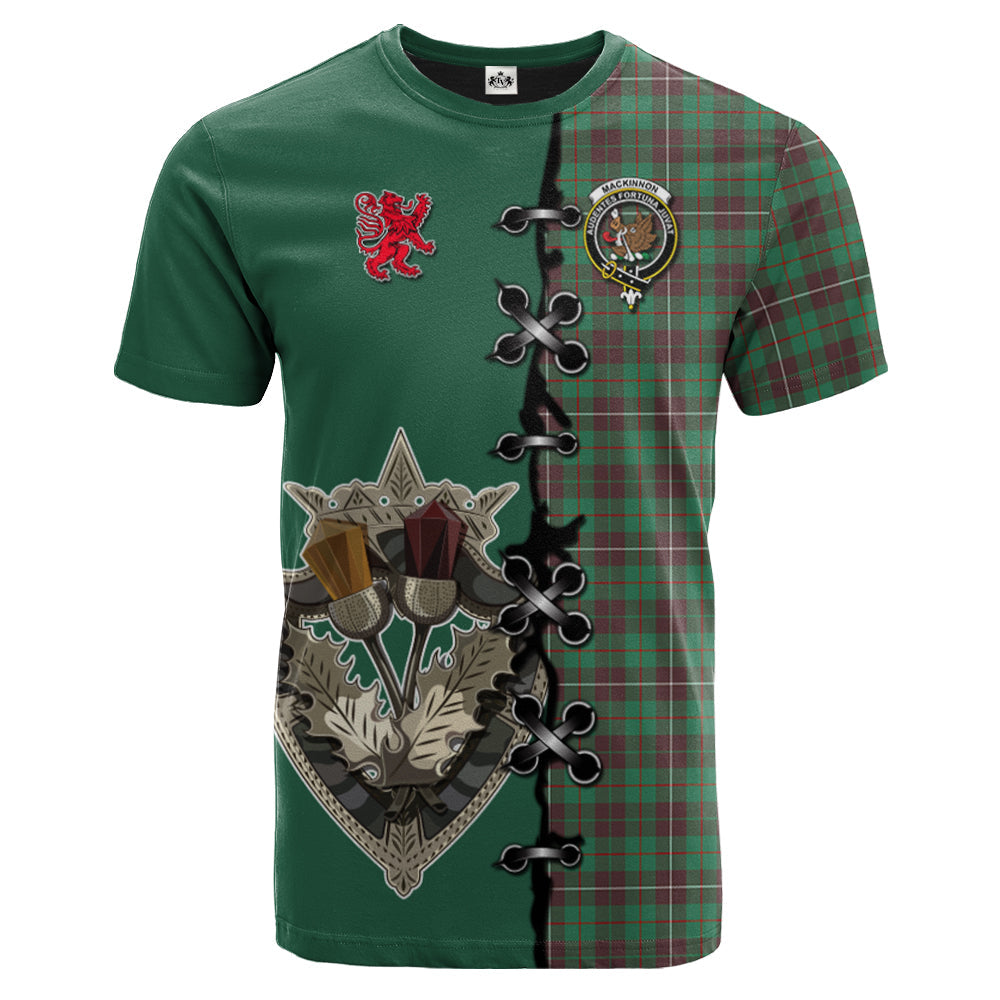 MacKinnon Hunting Ancient Tartan T-shirt - Lion Rampant And Celtic Thistle Style