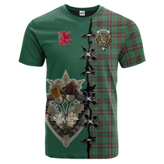 MacKinnon Hunting Ancient Tartan T-shirt - Lion Rampant And Celtic Thistle Style