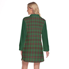 MacKinnon Hunting Ancient Tartan Women's Lapel Shirt Dress With Long Sleeve