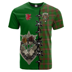 MacKinnon Hunting Modern Tartan T-shirt - Lion Rampant And Celtic Thistle Style