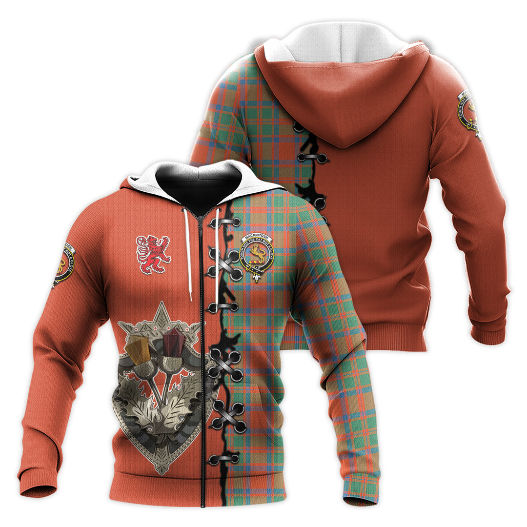 MacKintosh Ancient Tartan Hoodie - Lion Rampant And Celtic Thistle Style