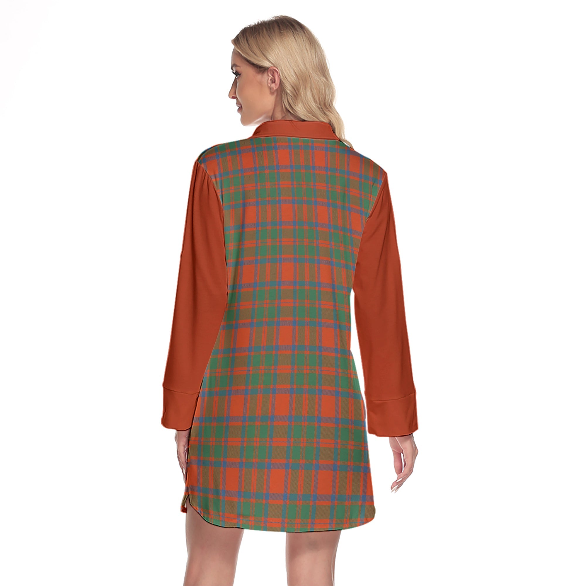 MacKintosh Ancient Tartan Women's Lapel Shirt Dress With Long Sleeve