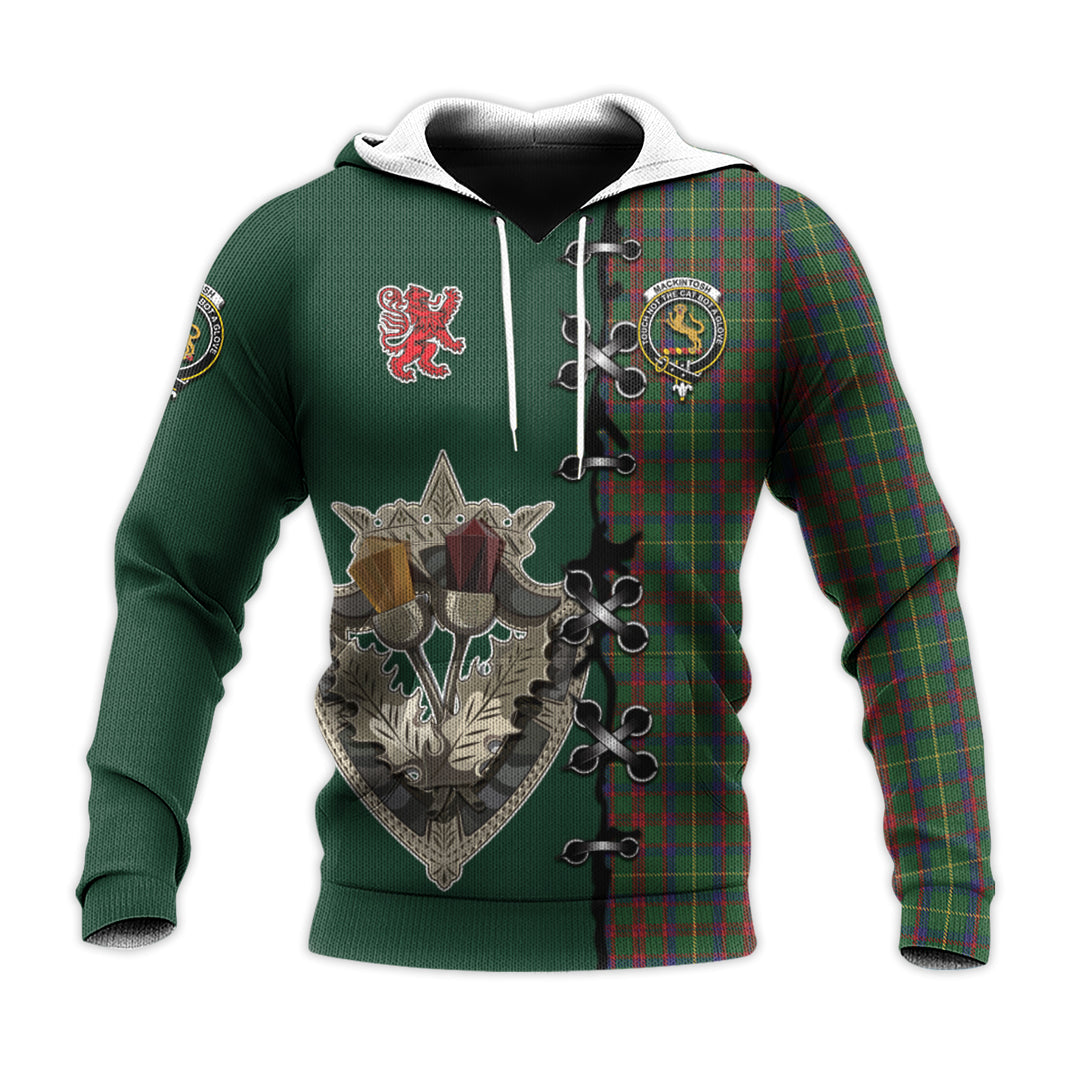 MacKintosh Hunting Tartan Hoodie - Lion Rampant And Celtic Thistle Style