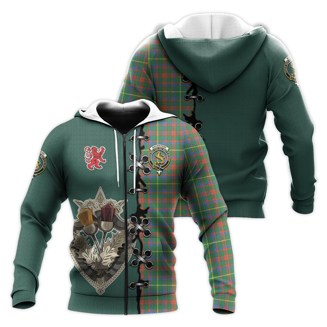 MacKintosh Hunting Ancient Tartan Hoodie - Lion Rampant And Celtic Thistle Style