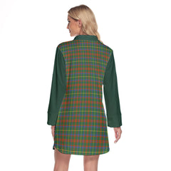 MacKintosh Hunting Ancient Tartan Women's Lapel Shirt Dress With Long Sleeve