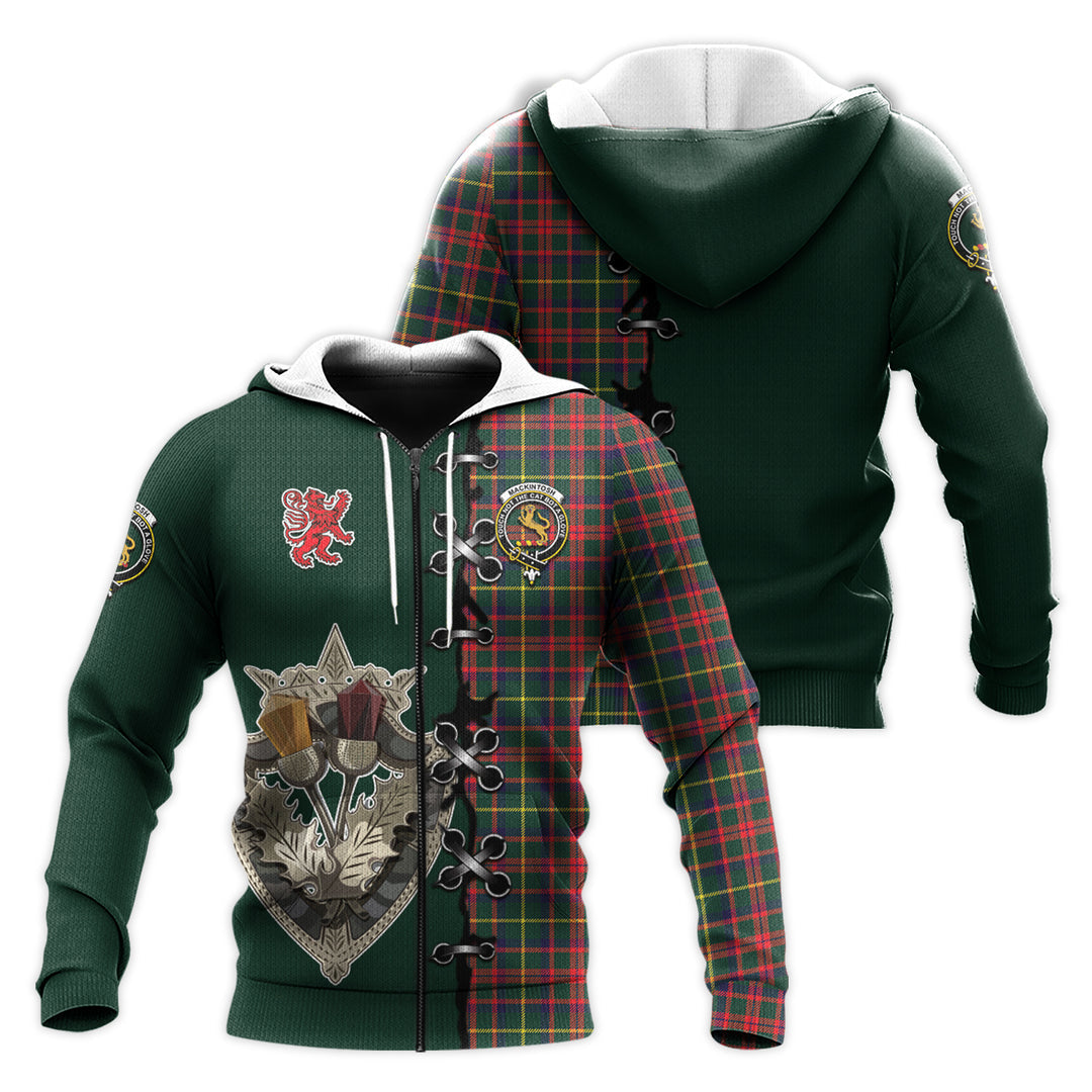 MacKintosh Hunting Modern Tartan Hoodie - Lion Rampant And Celtic Thistle Style