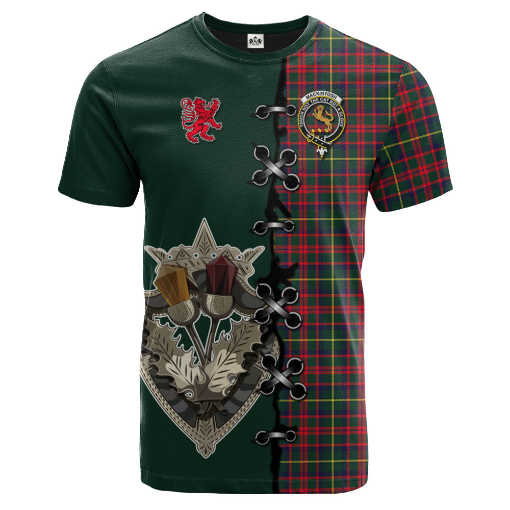 MacKintosh Hunting Modern Tartan T-shirt - Lion Rampant And Celtic Thistle Style