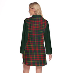 MacKintosh Hunting Modern Tartan Women's Lapel Shirt Dress With Long Sleeve