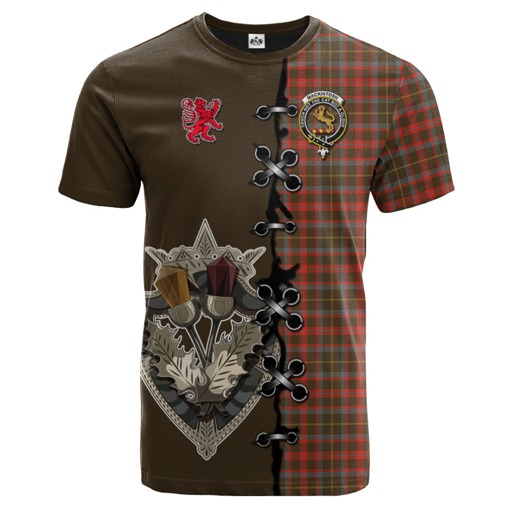 MacKintosh Hunting Weathered Tartan T-shirt - Lion Rampant And Celtic Thistle Style