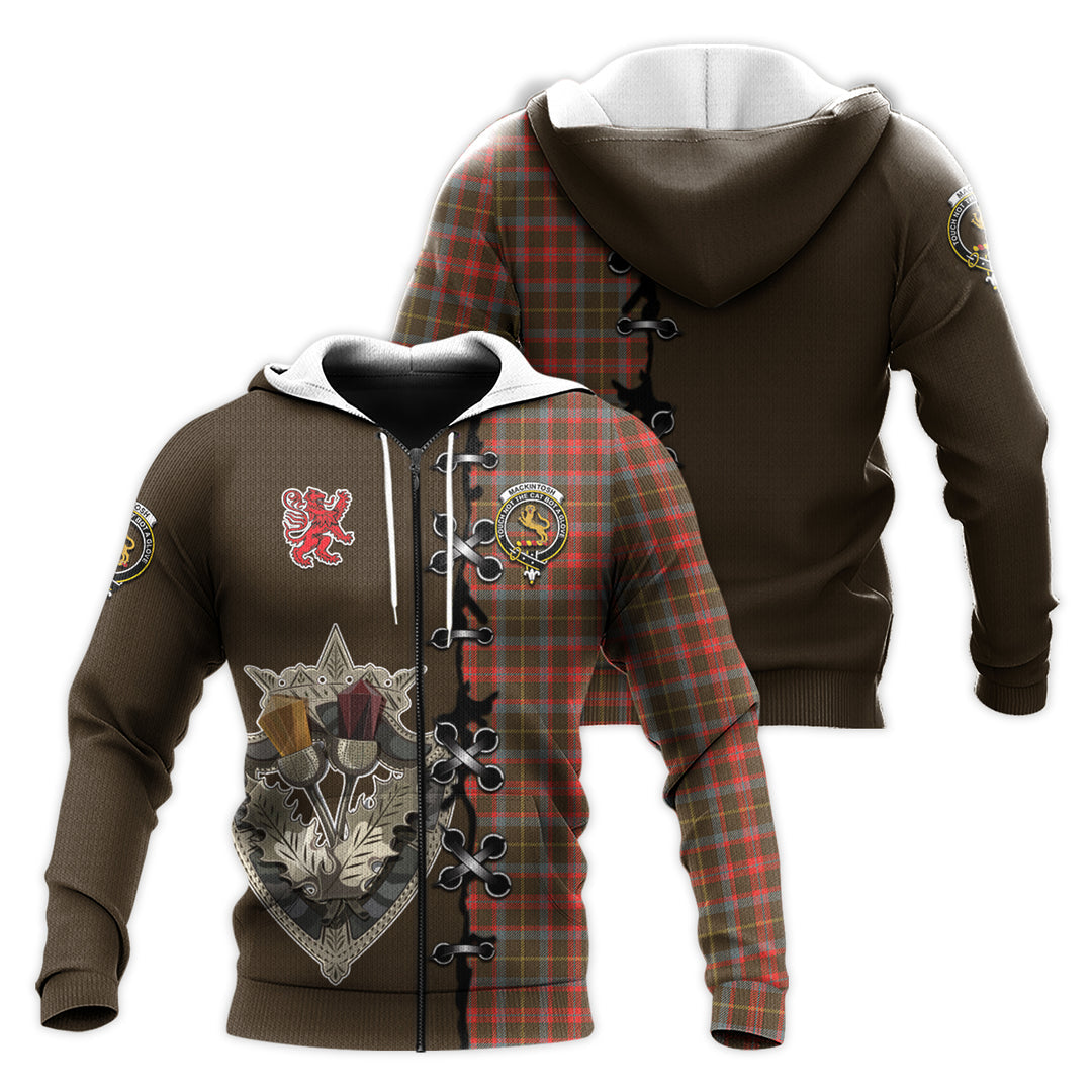 MacKintosh Hunting Weathered Tartan Hoodie - Lion Rampant And Celtic Thistle Style