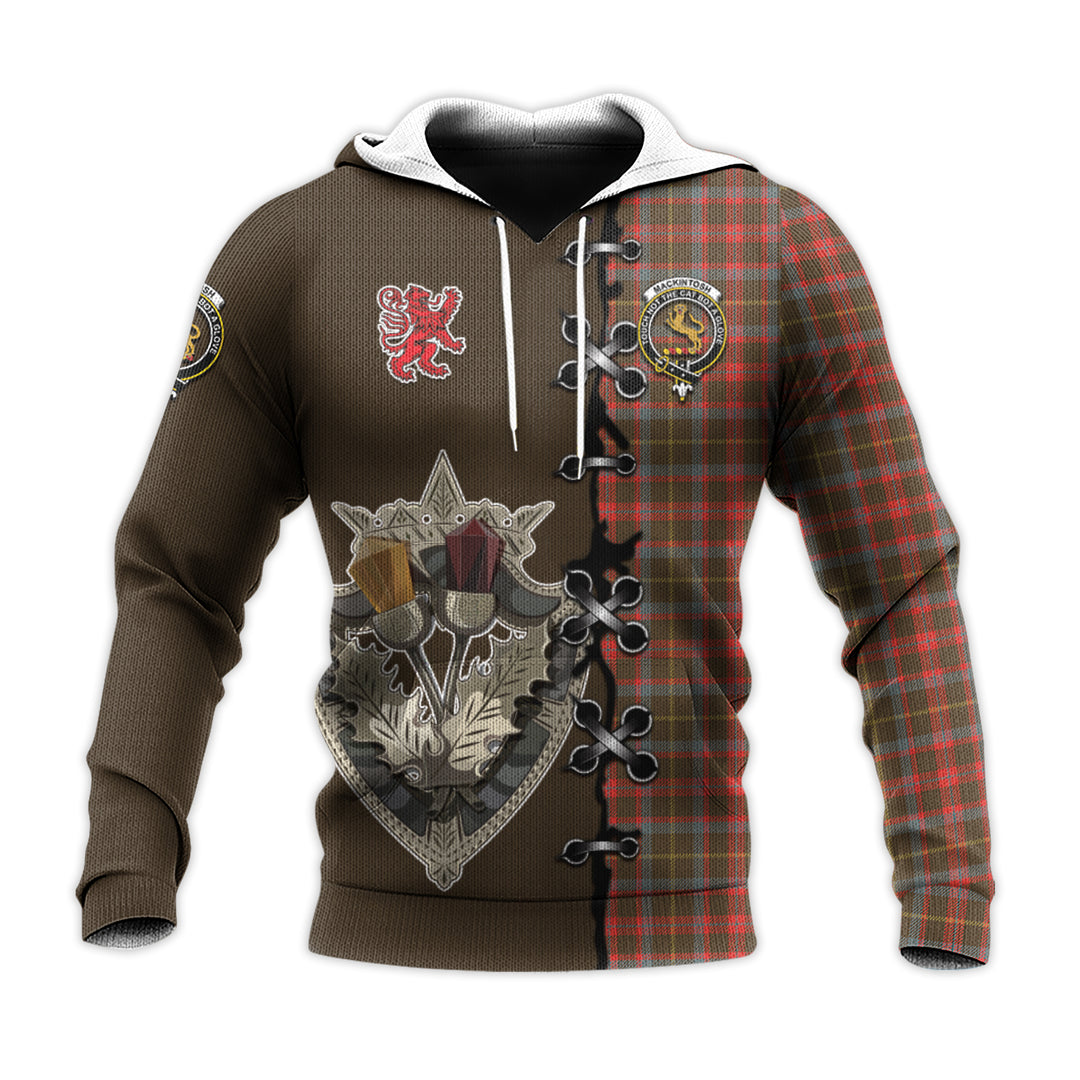 MacKintosh Hunting Weathered Tartan Hoodie - Lion Rampant And Celtic Thistle Style