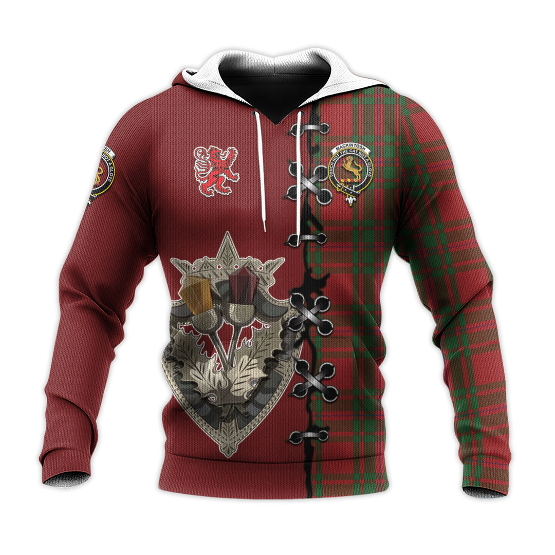 MacKintosh Red Tartan Hoodie - Lion Rampant And Celtic Thistle Style