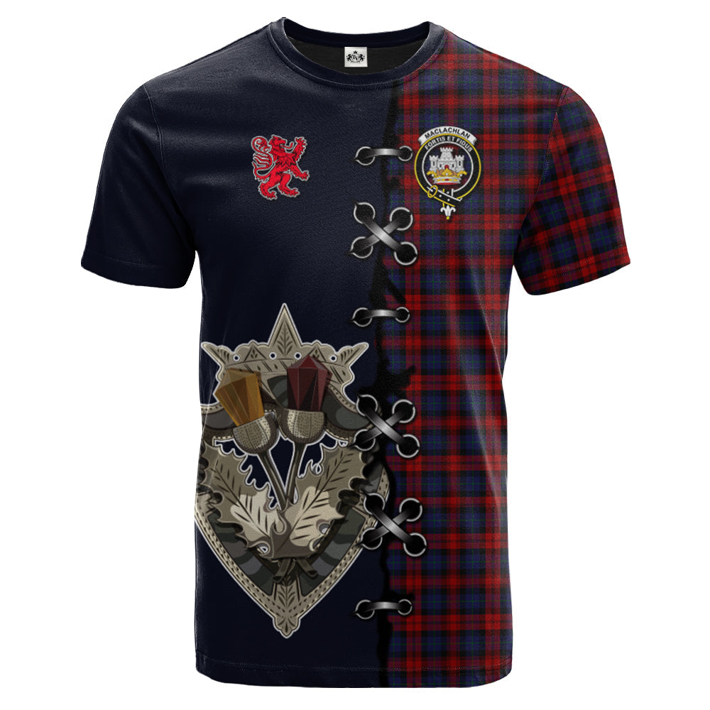 MacLachlan Tartan T-shirt - Lion Rampant And Celtic Thistle Style