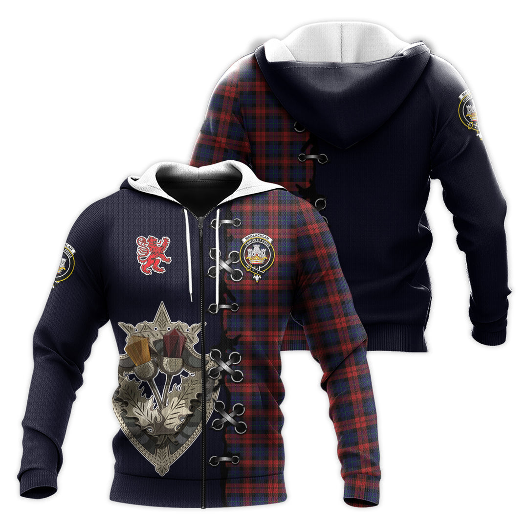 MacLachlan Tartan Hoodie - Lion Rampant And Celtic Thistle Style