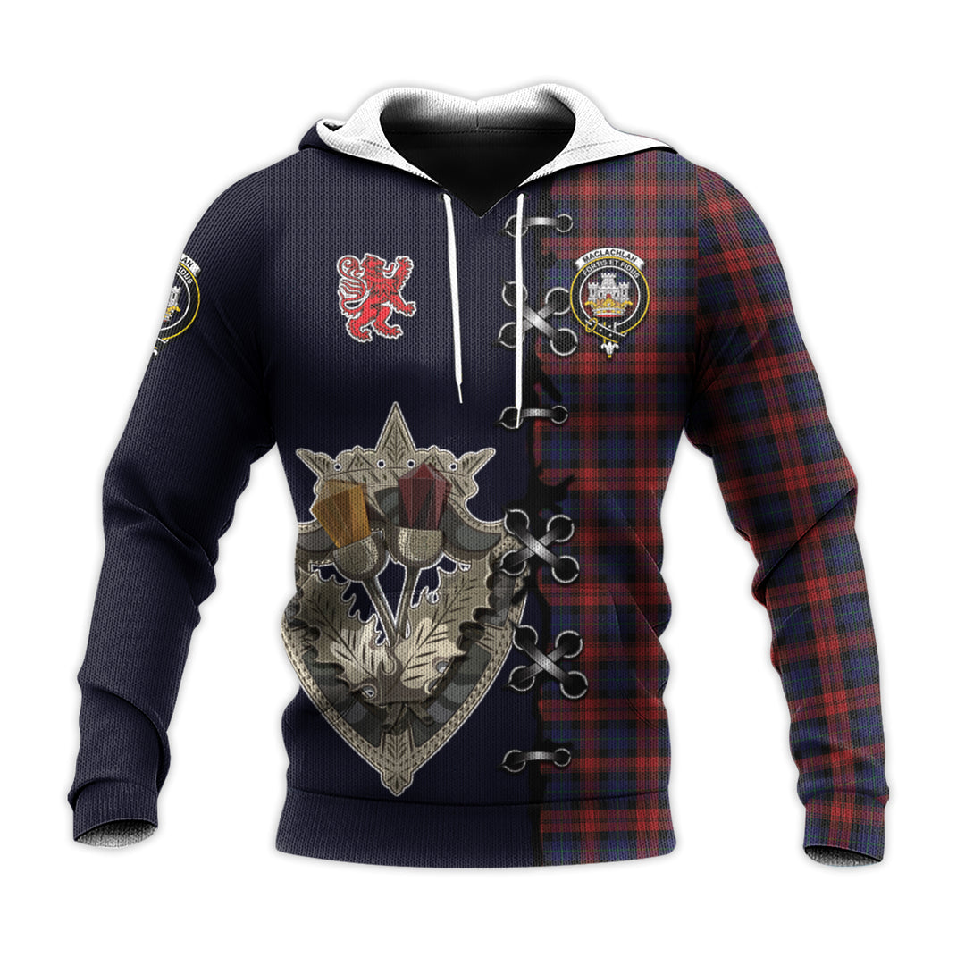 MacLachlan Tartan Hoodie - Lion Rampant And Celtic Thistle Style