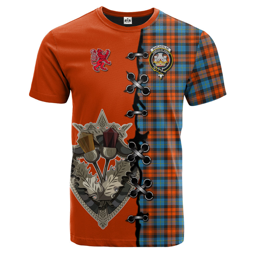 MacLachlan Ancient Tartan T-shirt - Lion Rampant And Celtic Thistle Style