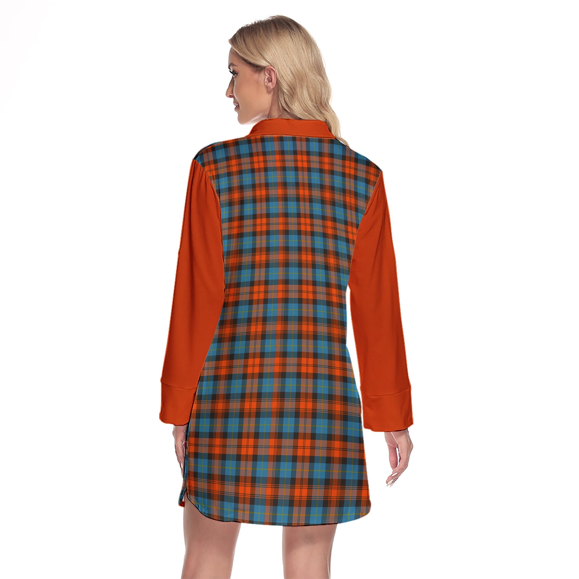 MacLachlan Ancient Tartan Women's Lapel Shirt Dress With Long Sleeve