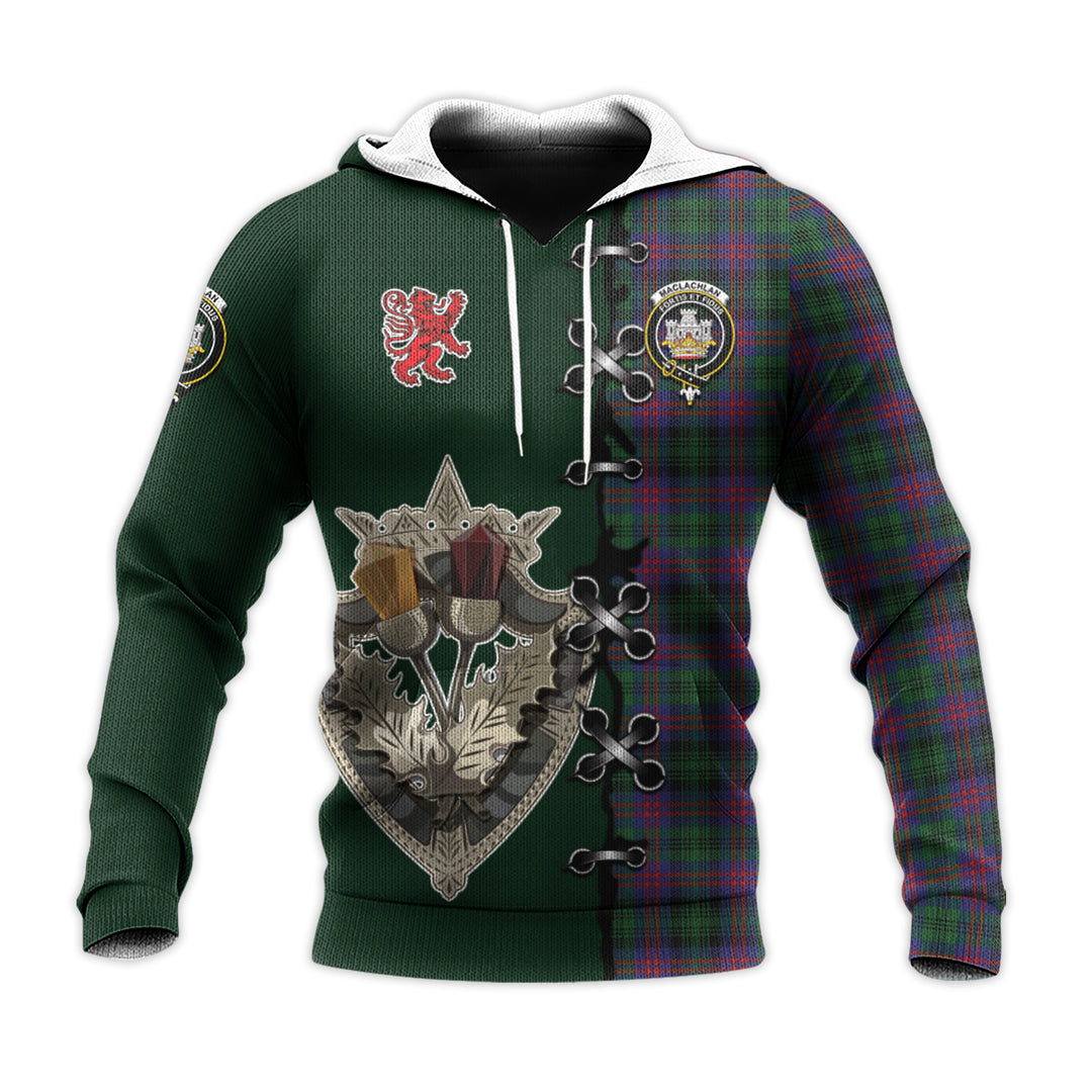 MacLachlan Hunting Tartan Hoodie - Lion Rampant And Celtic Thistle Style